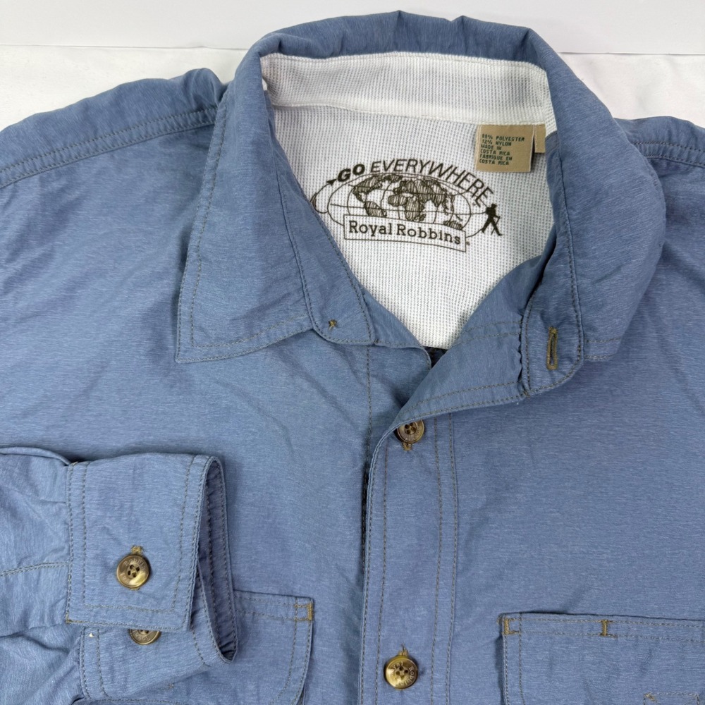 Royal Robbins Go Everywhere Mens Small Blue Long Sleeve Hiking Utility Shirt